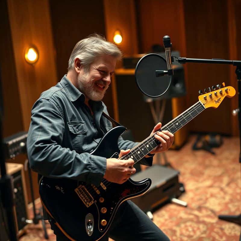 Cliente satisfeito gravando um solo de guitarra no estúdio